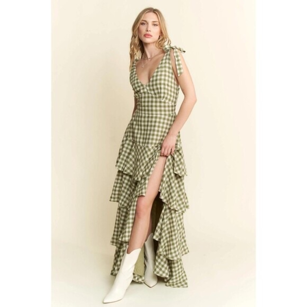 Jade By Jane Gingham Tiered Maxi Dress Ruffle
